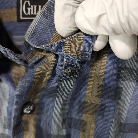Gillio Dress Shirt XXL Hidden Button Down Collar Gray Blue Tan Abstract Stripe - Picture 4 of 5